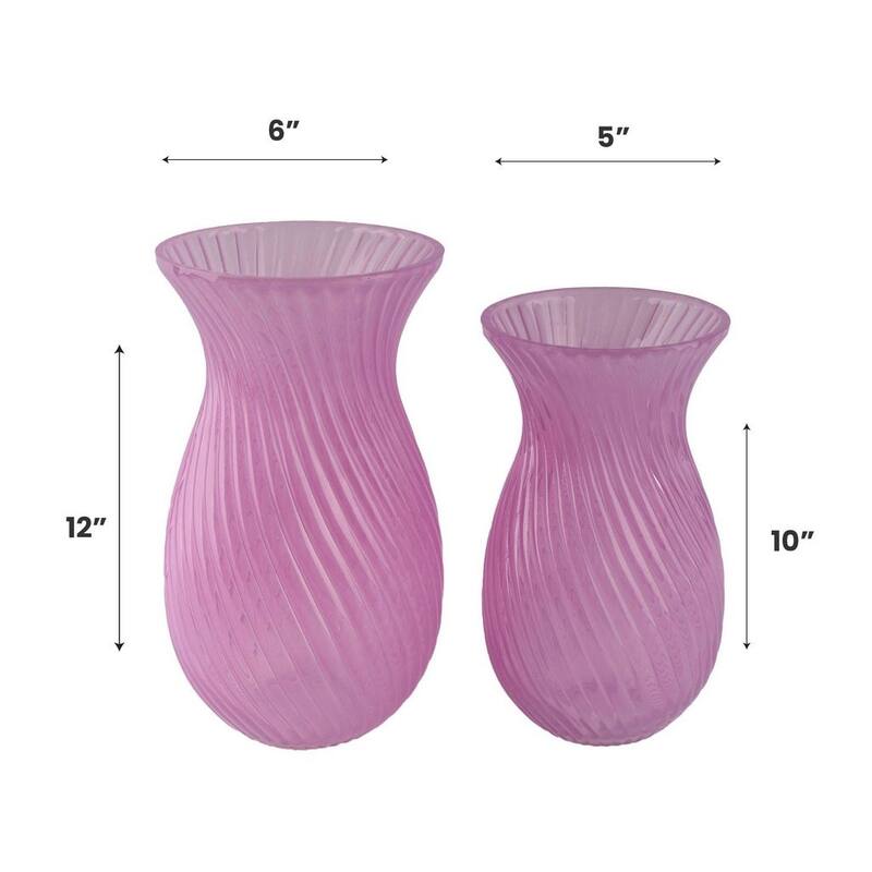 Frosted Glass Tulip Table Vases, Set of 2 with Swirl Pattern Design