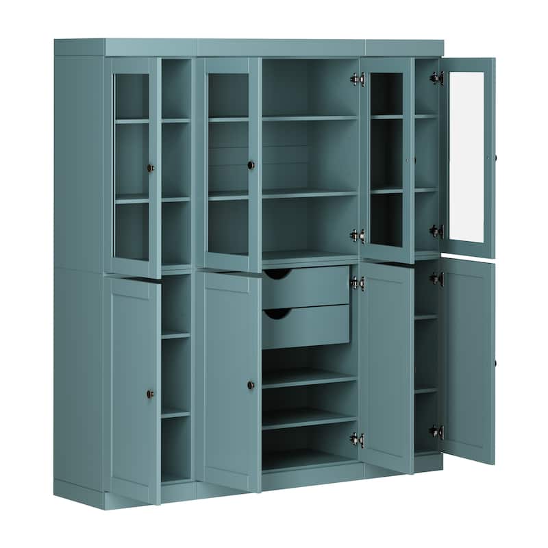 Palace Imports 100% Solid Wood 65" Pantry Cabinet with Clear Glass, Shaker Doors, 2-Drawers and Adjustable Shelves