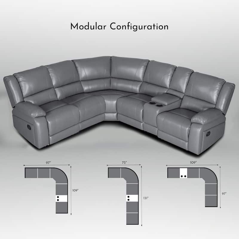 6PCS, 2 Manual Recliners, Faux Leather Reclining Sectional with Center Console
