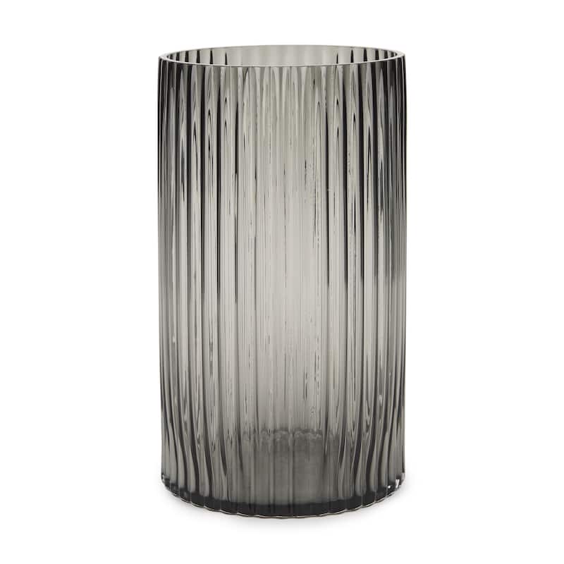 11" Black Cylinder Ribbed Glass Table Vase - 6.10