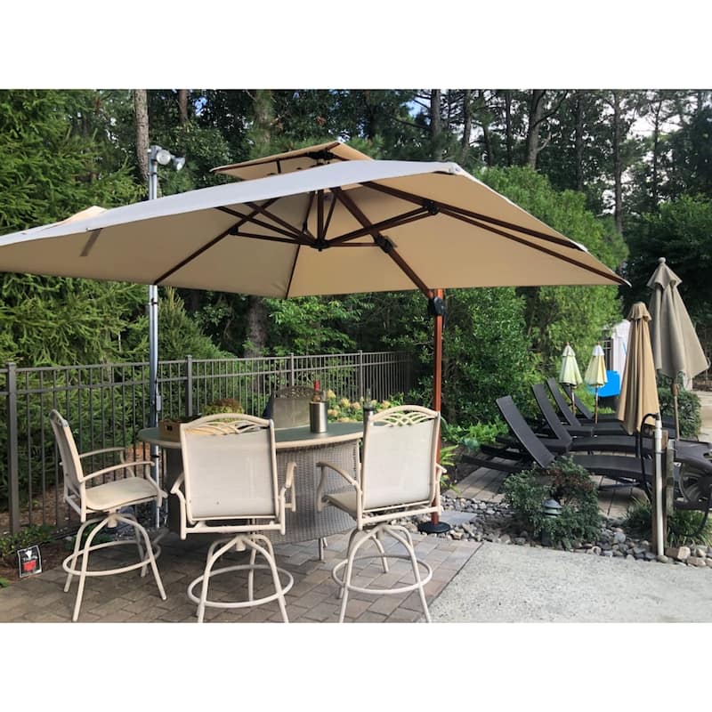 PURPLE LEAF 10ft Square Wood Pattern Patio Cantilever Umbrella