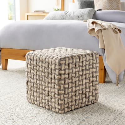 Luisa Modern Wool Basket weave 18-inch Square Pouf