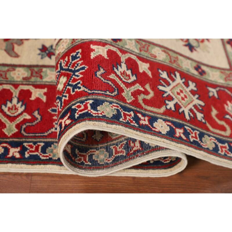 Geometric Beige Kazak Oriental Area Rug Handmade Wool Carpet - 5'0" x 6'8"