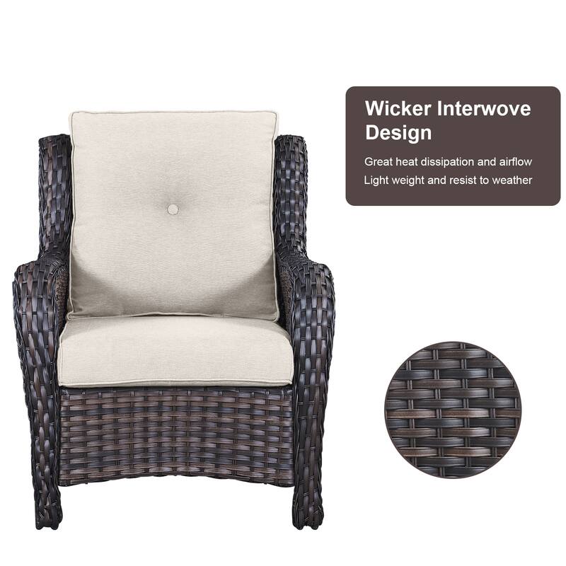 Pocassy 5-Piece Patio Furniture Wicker Chairs with Ottomans & Table