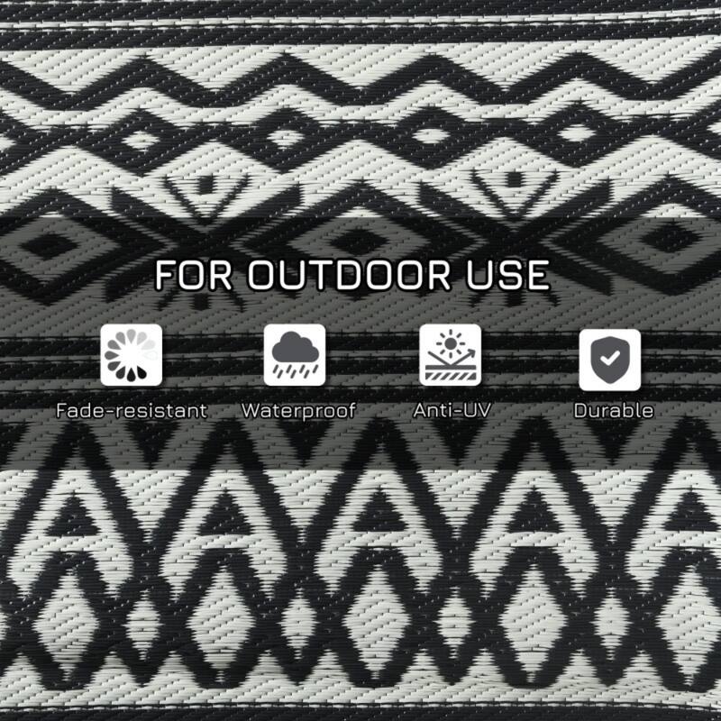 Reversible Outdoor Rug Boho Pattern, UV-Protected Foldable Polypropylene Mat with Carry Bag