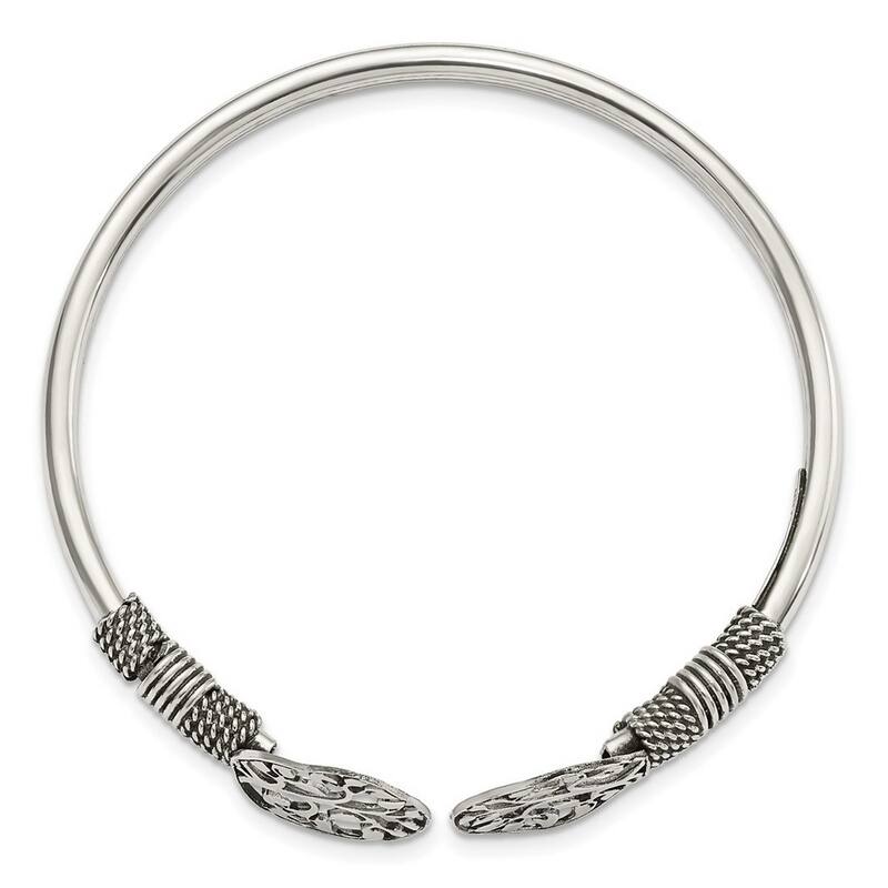 Curata 925 Sterling Silver Antiqued Tree of Life Adjustable Bangle Bracelet