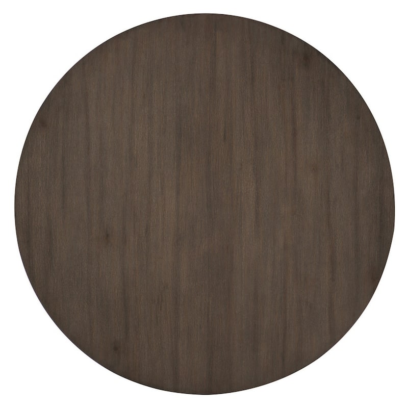 Luon 54 Inch Dining Table, 6 Seater Round Top, Scrolled Metal Base, Brown
