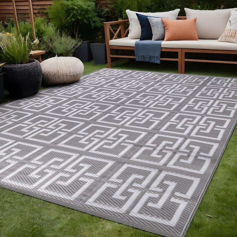 Beverly Rug Geometric Greek Key Outdoor Rug Waterproof for Patio, RV Camping