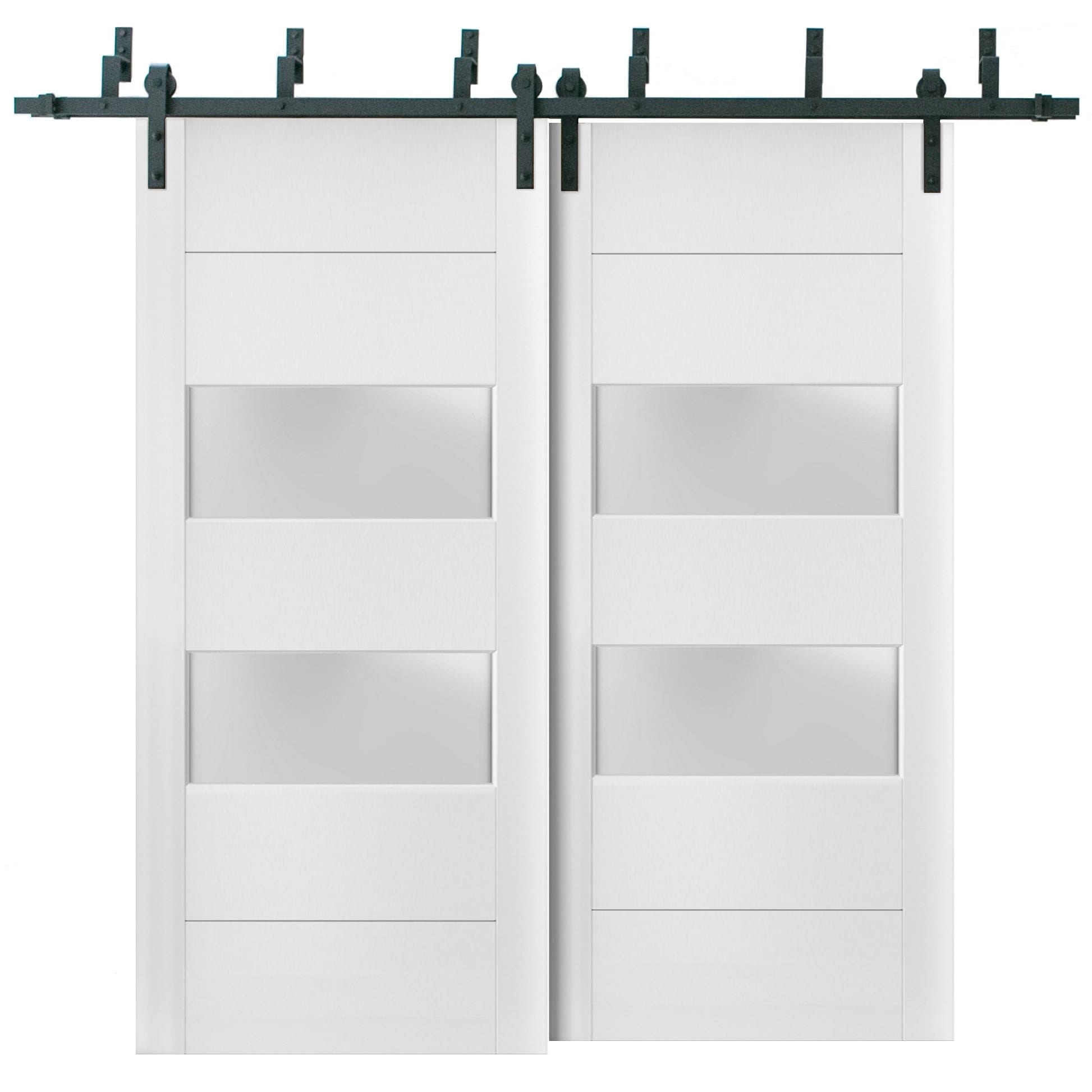 SartoDoors Lucia 4010 | Closet Door Bypass Barn Door | Solid Wood w/ Glass | Hardware Set | 36x80, White Silk Bedroom Door