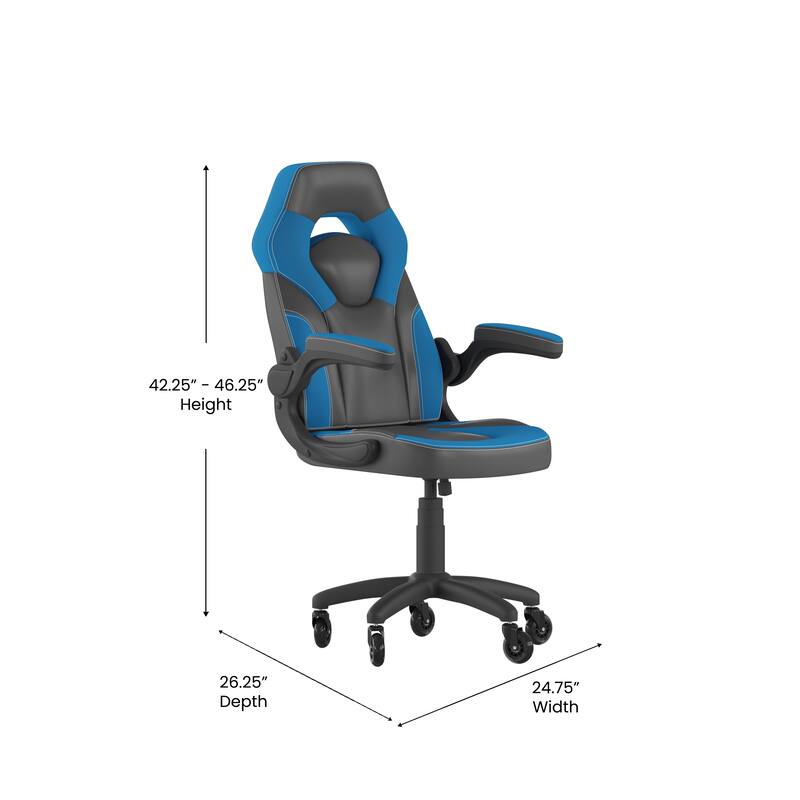 Office Gaming Chair with Skater Wheels & Flip Up Arms - LeatherSoft