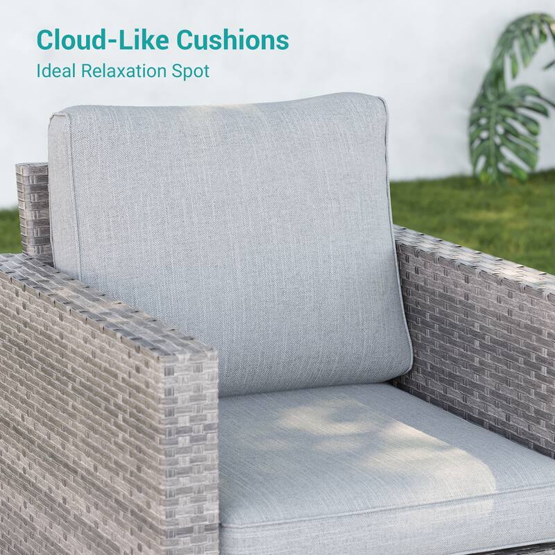 BONOSUKI 3Pcs Patio Swivel Rocking Sofa Set Brown Rattan w/Side Table