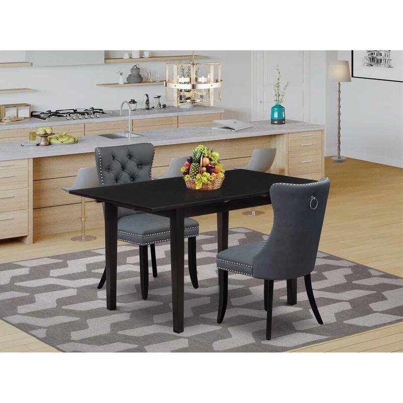 3-Piece Black Finish Rectangular Solid Wood Top Dining Table Set