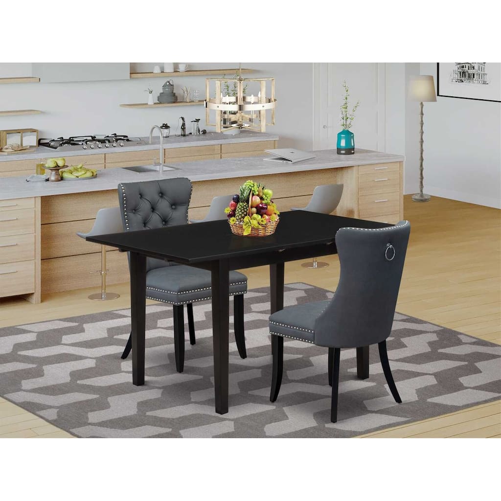 3-Piece Black Finish Rectangular Solid Wood Top Dining Table Set