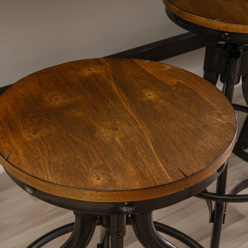 Linon Caverly Steel/Wood Industrial 5-Piece Adjustable Round Bar Stool Set