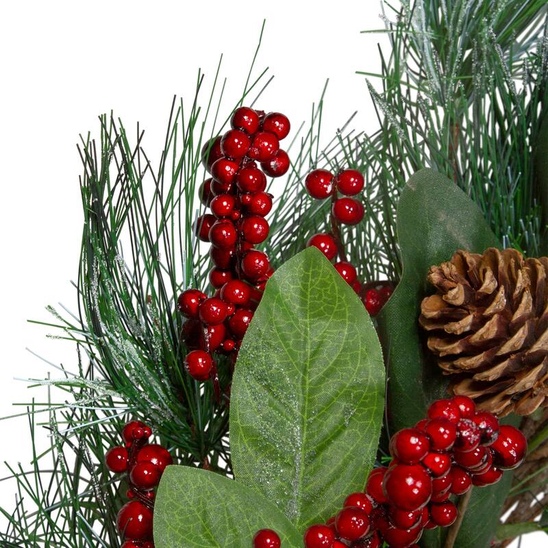 Leaves Berry and Pine Needle Artificial Christmas Wreath - 24-Inch Unlit - 24"