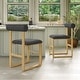 preview thumbnail 31 of 35, Corvus Caen Teddy Fabric Bar Stools with Wood Legs (Set of 2)