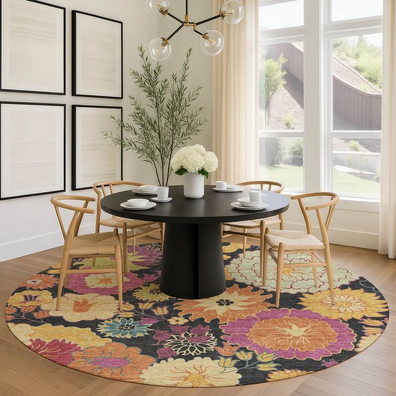 Machine Washable Indoor/ Outdoor Modern Floral Chantille Rug