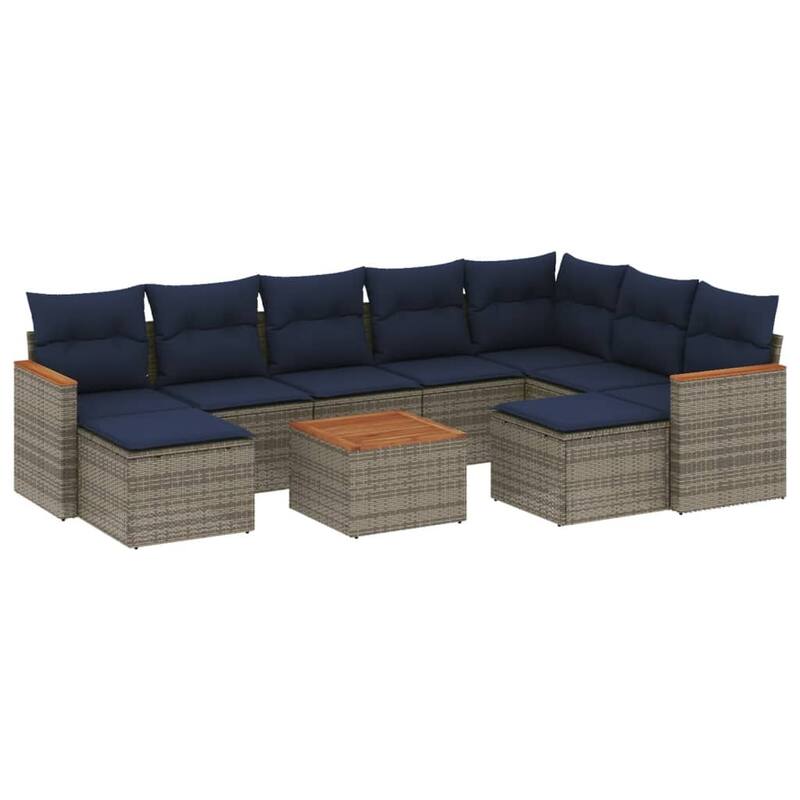 vidaXL 9/10 Piece Patio Sofa Set with Cushions Black/Gray Poly Rattan - 24.4 x 24.4 x 27.2