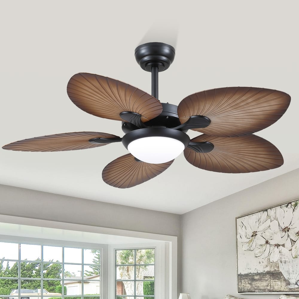 44"/52" Palm Leaf Tropical Ceiling Fan with Light and Remote,Indoor and Outdoor Ceiling Fan,Waterproof