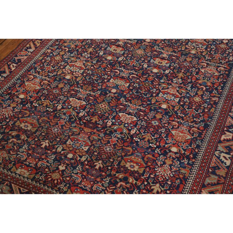 Hand Knotted Oriental 100% Wool Carpet Traditional All-Over Navy Blue & Blues Malayer Area Rug - 6' 0'' X 4' 5''