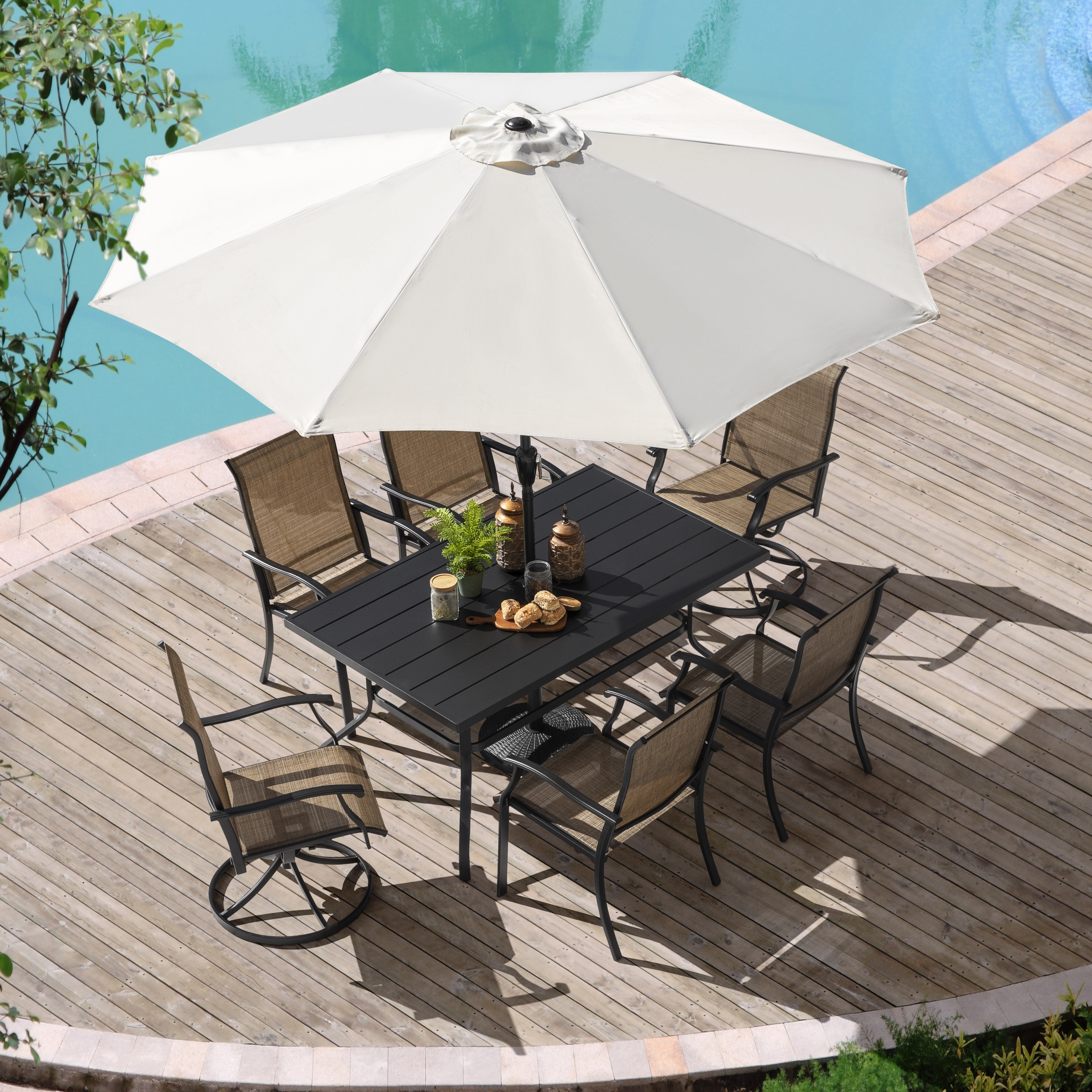 Nuu Garden Outdoor 7-Piece Dining Set, Textilene Fabric, Powder