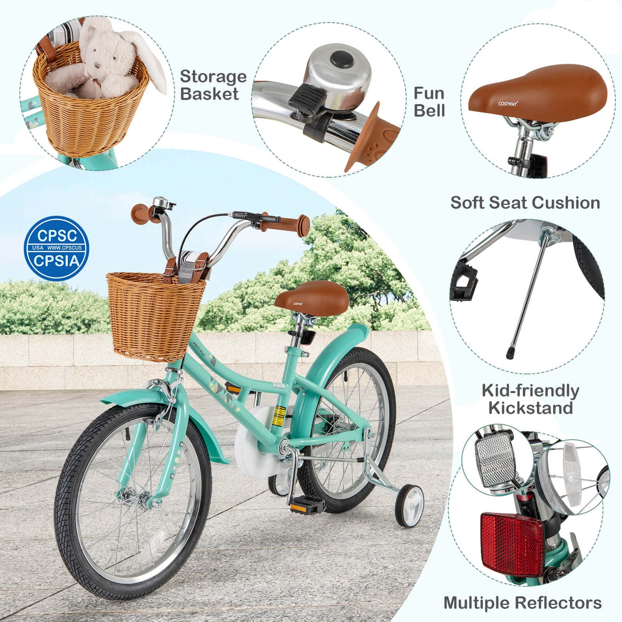 Costway 18 Kids Bike with Height Adjustable Handlebar Seat Basket See Details On Sale Bed Bath Beyond 40903452