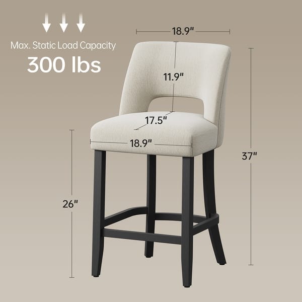 dimension image slide 5 of 6, Upholstered Counter Height Bar Stools with wood legs for Kitchen Island Dining Room