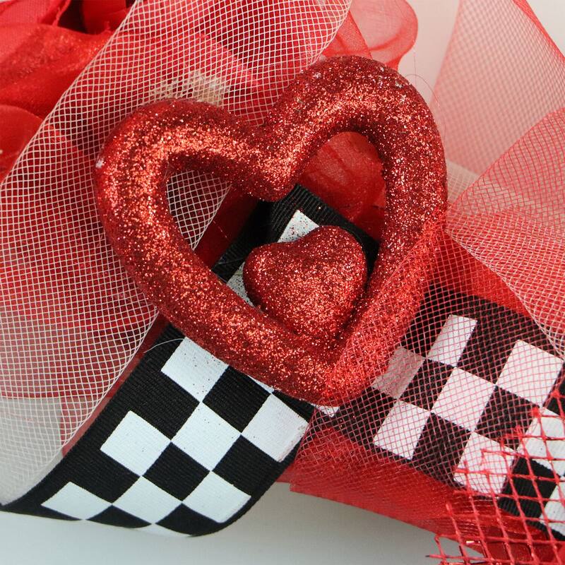 Fraser Hill Farm 20-In. Valentine's Day Ribbon Wreath w/Roses, Bows, Glitter Hearts, Festive Hanging Door, Wall Decoration