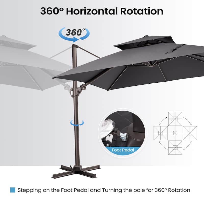13 x 10 FT Outdoor Patio Cantilever LED Lighted Double Vented Umbrella with Base