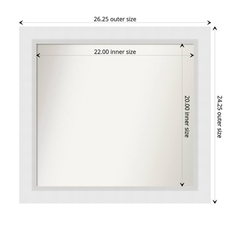 Blanco White Framed Non-Beveled Custom Wall Mirror, Bathroom Vanity Mirror - Outer Size: 26.25 x 24.25