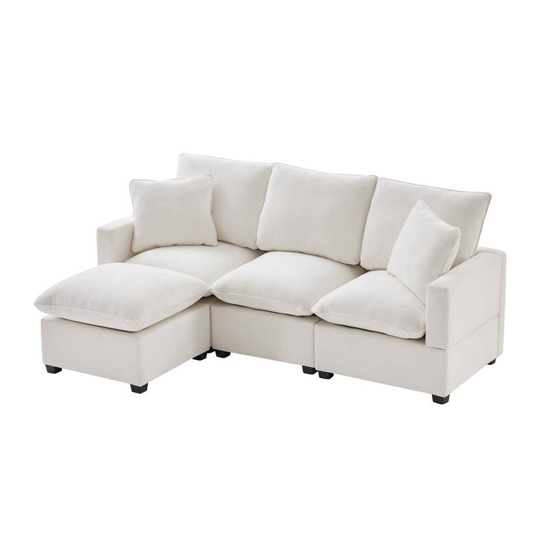 84" Modular Sofa Set with Ottoman & 2 Pillows, Free Combination 4 Seats L-Shape Chenille Sectional Sofa for Livingroom Apartment