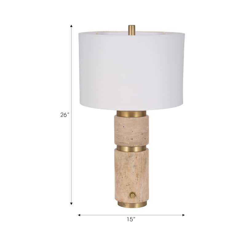 Sagebrook Home 26" Knox Travertine Table Lamp, Gold/Ivory, Cylinder, 26"H - 15" x 15" x 26"