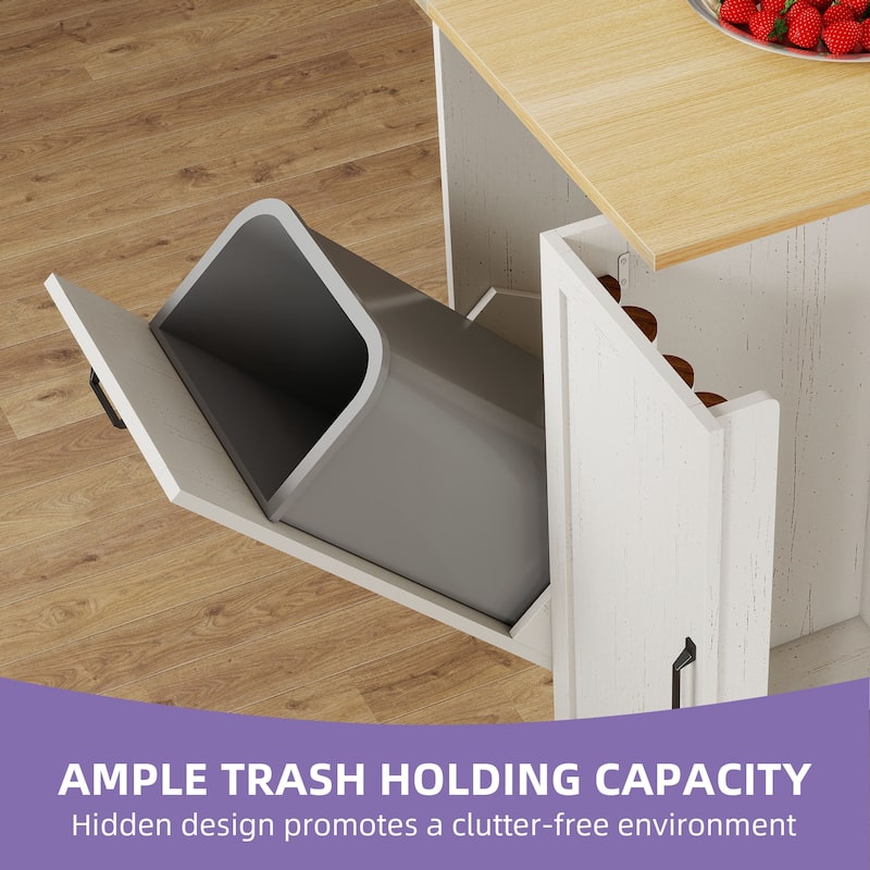 Moasis 50" Kitchen Island with Power Outlet & Drop Leaf,Rolling Island Cart with Trash Can Cabinet