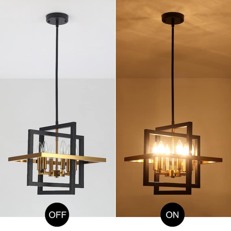12.99" Wide 6-Light Semi Flush Mount Chandelier, Industrial Style Square Open Frame Pendant Light for Living Room