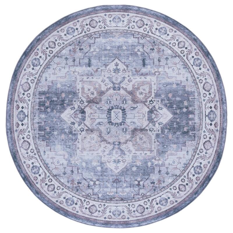 SAFAVIEH Tucson Vineeta Machine Washable & Slip Resistant Rug - Grey/Light Purple - 6' Round