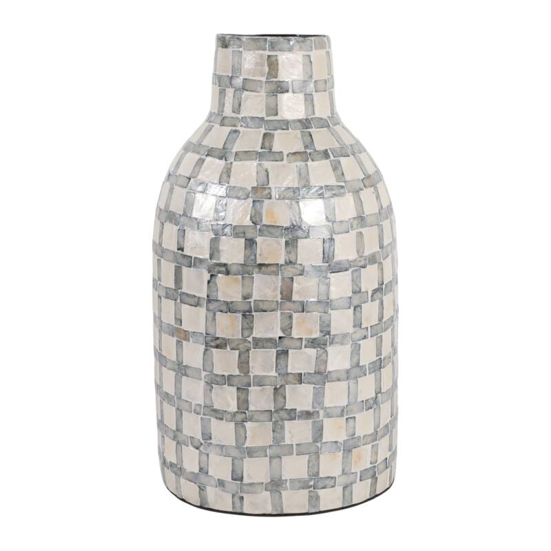 Mosaic Capiz Vase with Checkered Pattern - Tall Flower Vase