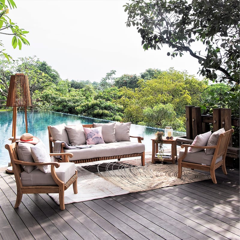 Cambridge Casual Chara 4-piece Teak Patio Conversation Set - Natural Teak/Beige Cushion