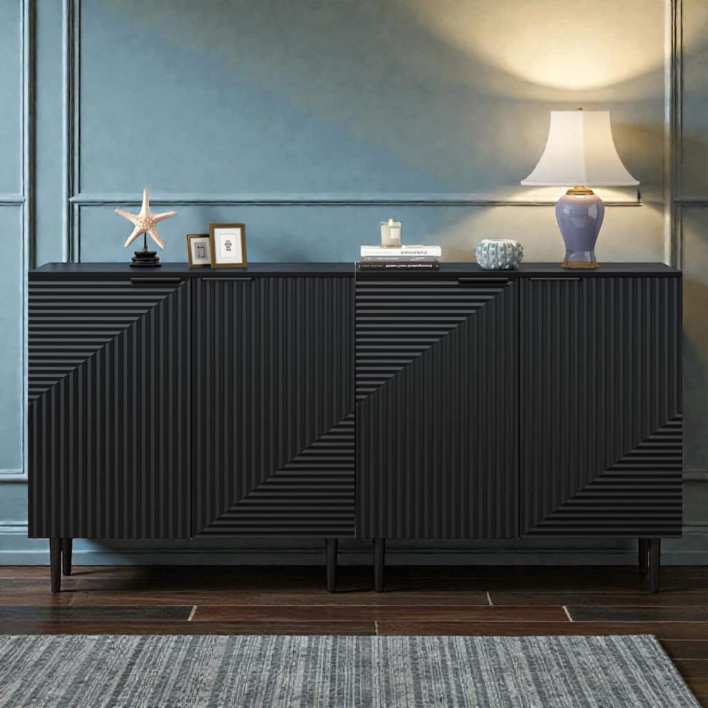 Set of 2 Modern Side Cabinets with Adjustable Shelves, Geometric Door Storage Cabinets for TV Stand