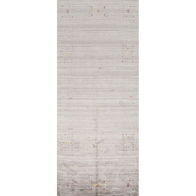 Hand Knotted Oriental Viscose Silk Carpet Tribal Animal Pictorial Greys & Charcoal Gabbeh Area Rug - 11' 8'' X 5' 0''