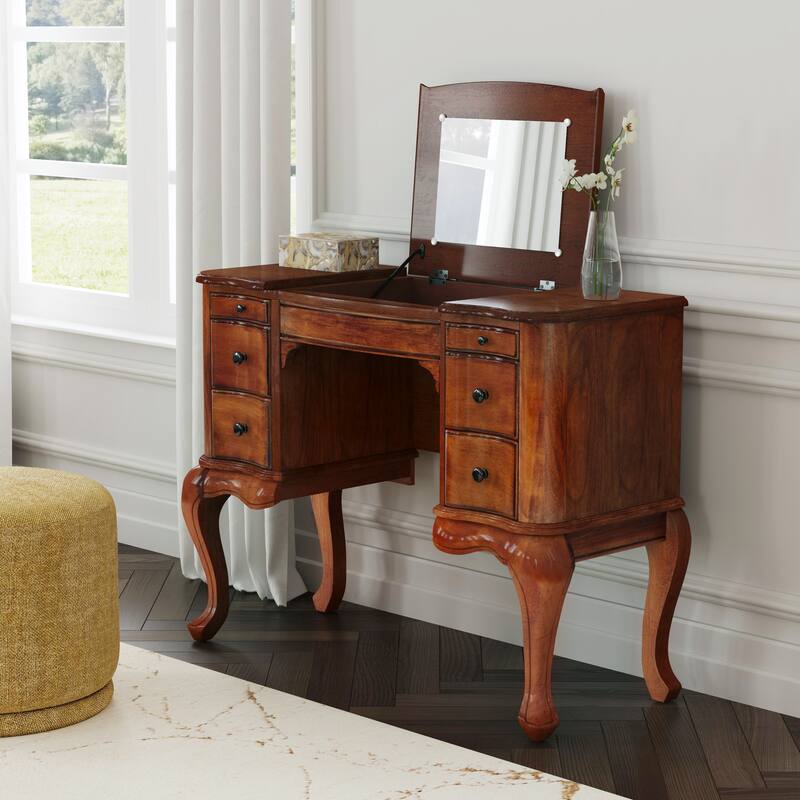Charlotte 40 in. W Rectangular Wood Vanity/Valet Desk with Storage Drawers and Mirror