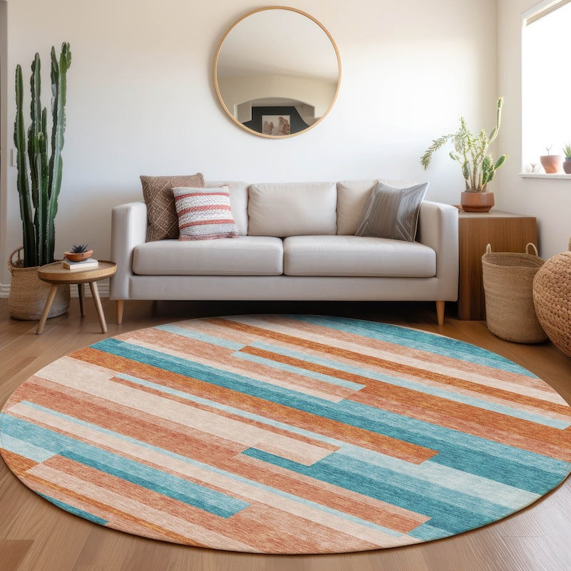 Premium Washable Super Soft Mosaic Stripe Mayfield Rug - Orange - 8' x 8'