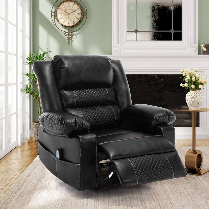 Brown Manual Leather Massage Recliner with 8-Point Vibration, Lumbar Heating, and Various Reclining Positions