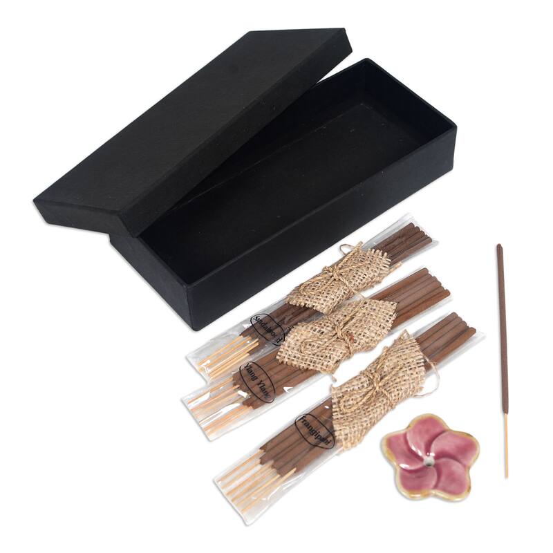 Novica Handmade Frangipani Sweetness Ceramic Incense Set