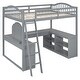preview thumbnail 25 of 52, Solid Wood Loft Bed with Bulit-in U-shaped Desk and 2 Drawers, Full Size Loft Bedframe with Storage Shelves and Tri-fold Mirror