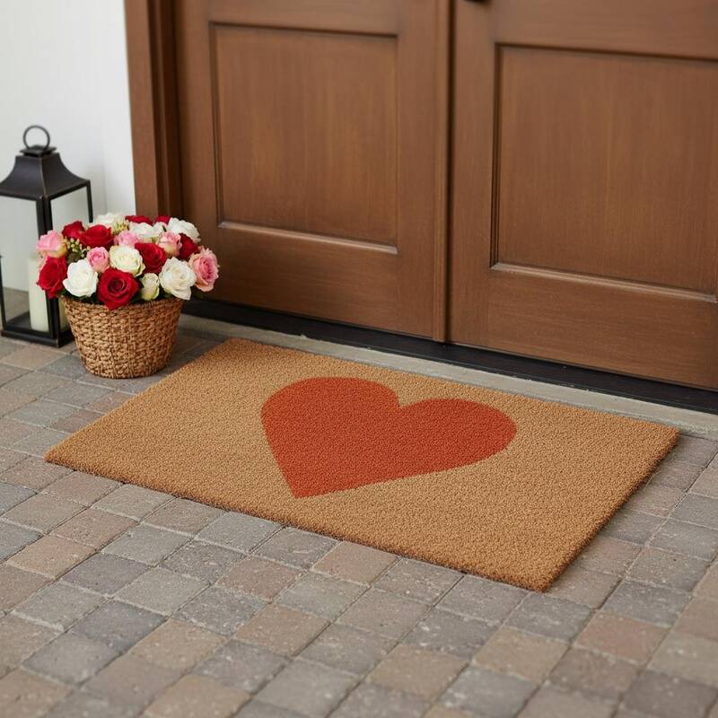 HomeRoots 36" X 72" Brown And Orange Heart Outdoor Coir Door Mat - 36.00' X '72.00 - 36.00' X '72.00