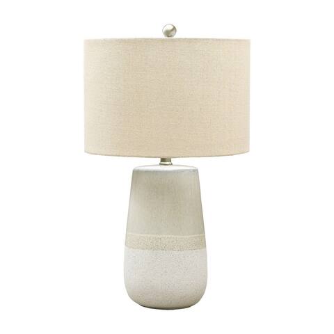 Speckled Ceramic Base Table Lamp with Drum Shade, Beige - 26.5 H x 15.5 W x 15.5 L Inches