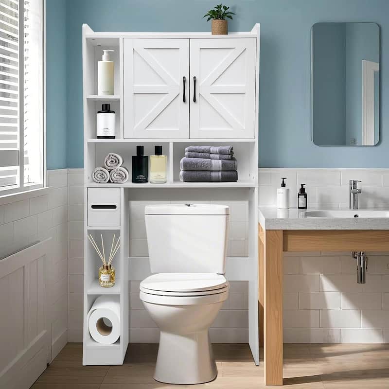 Over Toilet Storage Cabinet, Waterproof Bathroom Storage Shelves - White