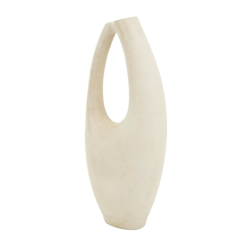 Paper Mache Abstract Curved Decorative Vase with Handle - Beige - Roche River Decor