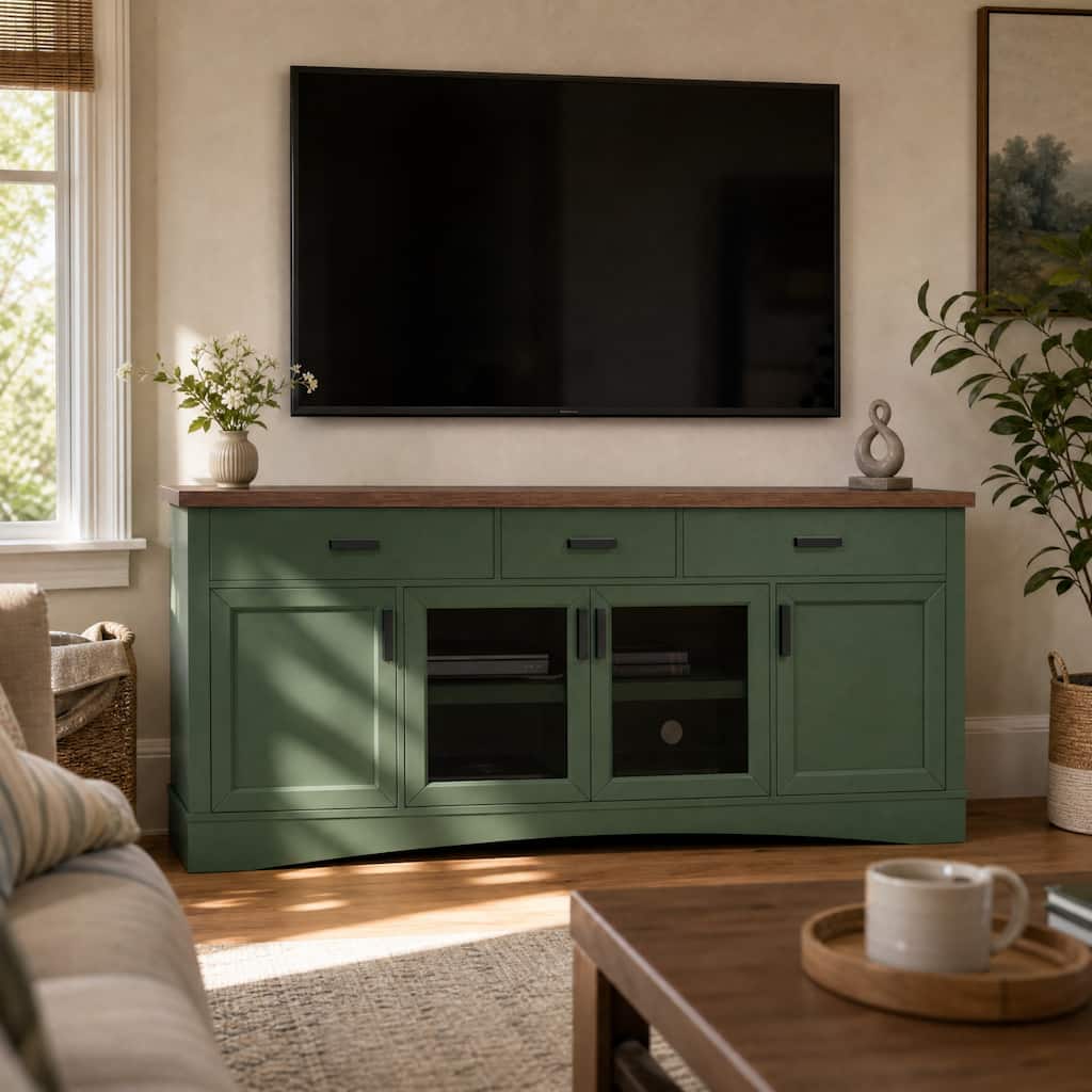 Christopher Knight Home - Moonridge Modern TV Stand with Glass Doors, Storage Drawers, and Adjustable Shelves - 67"