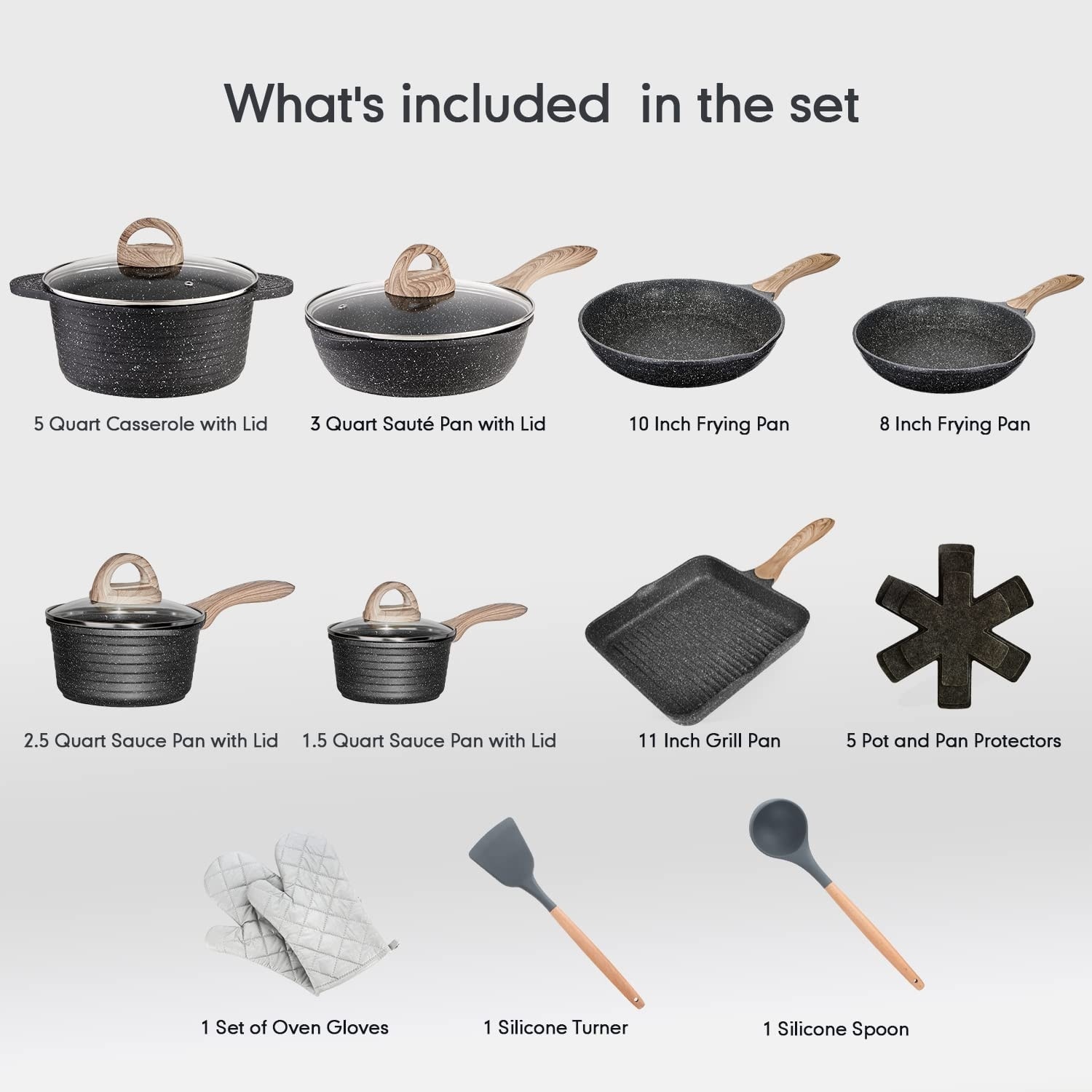 Pots and Pans Set Non Stick – Induction Hob Pot Set with Lids – 15pcs  Kitchen Cookware Sets – Cooking Cream Granite Saucepan Pots and Frying Pans  – by